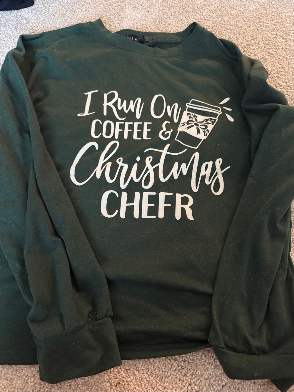SHEIN Dark Green Crewneck Sweatshirt with White Label
